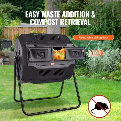 VEVOR Tumbling-Komposterbin Komposter Tumbler 162,7 L, Trommelkomposter Drehbar Doppelraum Tumbling Komposter 735 x 625 x 955 mm, 50 kg Belastbarer Garten Kompostbehälter inkl. Handschuhe – Bild 2