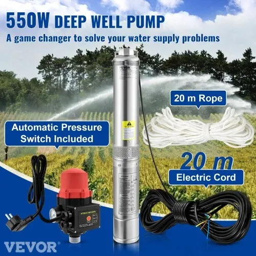 VEVOR 76 mm Tiefbrunnenpumpe 550 W Brunnenpumpe max. Durchfluss 50 L/min Tauchpumpe max. Förderhöhe 89 m Tauchwasserpumpe sandbeständig < 5% max. Drehzahl VEVOR 76 mm Tiefbrunnenpumpe 550 W Brunnenpumpe max. Durchfluss 50 L/min Tauchpumpe max. Förderhöhe 89 m Tauchwasserpumpe sandbeständig < 5% max. Drehzahl