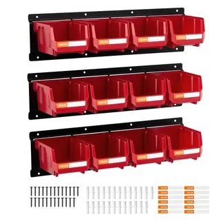 VEVOR Stapelboxen Wandmontage, 137x105x75mm Lagerboxen (12er-Pack) & 3 Metallschienen, Sichtlagerboxen für Schrauben Muttern Bolzen Nägel, Werkzeug-Organizer für Werkstatt Bastelraum Garage, Rot VEVOR Stapelboxen Wandmontage, 137x105x75mm Lagerboxen (12er-Pack) & 3 Metallschienen, Sichtlagerboxen für Schrauben Muttern Bolzen Nägel, Werkzeug-Organizer für Werkstatt Bastelraum Garage, Rot