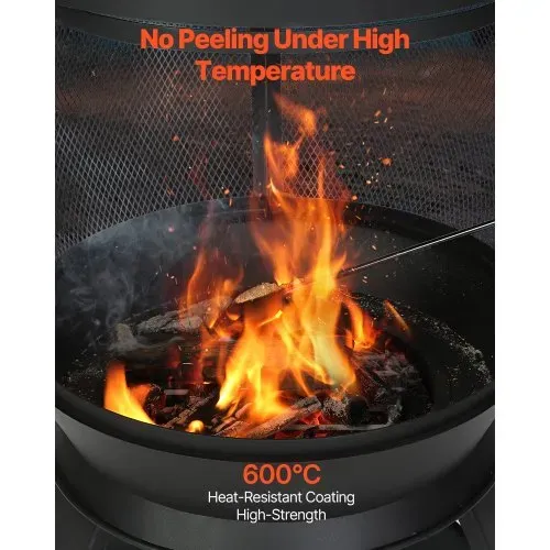 VEVOR Gartenkamin, φ500x1100mm Terrassenofen, Aztekenofen aus Eisen zum Grillen & Wärmen, Chimenea Feuerstelle mit Grillgitter, Kaminmantel & rostfreiem Kamindeckel, für Terrasse, Garten, Hinterhof – Bild 3