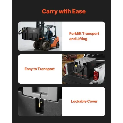 VEVOR Tragbarer Dieseltank, 220 L Fassungsvermögen & 48L/min Durchflussrate, Gaskraftstofftank mit 12 V Transferpumpe & 4 m Gummischlauch, PE-Diesel-Transfertanks für Kraftstofftransport, Schwarz – Bild 5