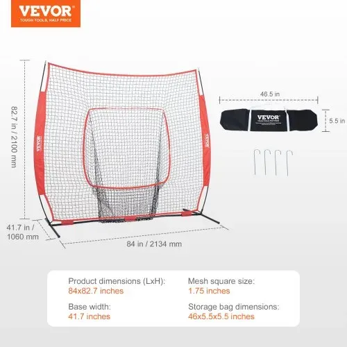 VEVOR 213,4 x 106 x 210 cm Baseball-Softball-Übungsnetz, Baseball Pitching Net, Schlagen, Fangen, Pitchen, Backstop-Trainingshilfen für Baseballausrüstung mit Bogenrahmen, Tragetasche & Schlagzone – Bild 6