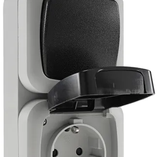Feuchtraum Kombi-Schalter/Steckdose,IP44 250V~/ 10/16A, grau, AP vertikal Feuchtraum Kombi-Schalter/Steckdose,IP44 250V~/ 10/16A, grau, AP vertikal