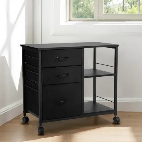VEVOR Aktenschrank Schubladenschrank mit 3 Stoffschubladen, Rollcontainer mit 2 offenen Regalen, Lagerschrank Aufbewahrungsschrank für Schreibwaren Drucker Dokumente (Schwarz, 75 x 40 x 68 cm) – Bild 7