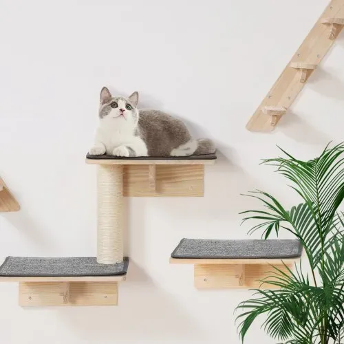 VEVOR Katzenregale zur Wandmontage, Katzenwandregale und Sitzstangen mit Sprungbrettern, Katzenbetten, Hängematten und Katzenbaum, Katzenmöbel und Regale bis zu 18 kg zum Schlafen, Spielen, Klettern, 9er-Set – Bild 7