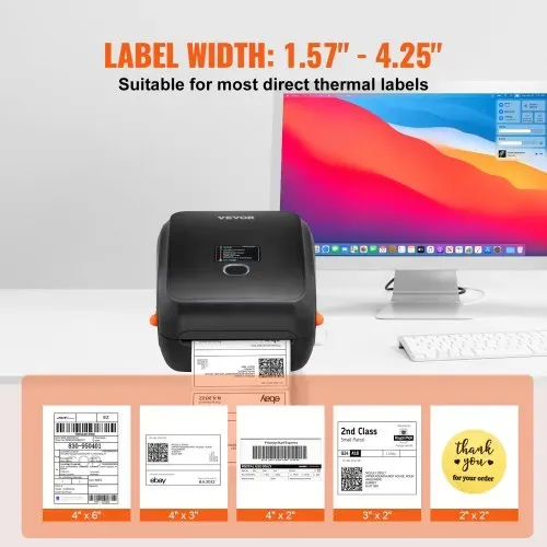 VEVOR Thermo-Etikettendrucker 300DPI Edikettendruckgerät Labeldrucker 3600 Etiketten pro Stunde Versandetiketten Drucker Bluetooth/USB Automatische Etikettenerkennung Windows Mac OS Linux Chromebook – Bild 4