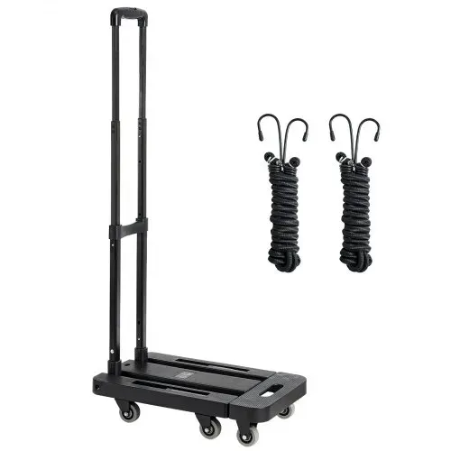 VEVOR Sackkarre klappbar, 227 kg Tragkraft, Transportkarre mit 6 Rädern, 2 elastischen Seilen & erweiterbarer Basis, Transportwagen für Flughafen, Reisegepäck, Büroumzüge, Schwarz, 560x305x1010 mm – Bild 8