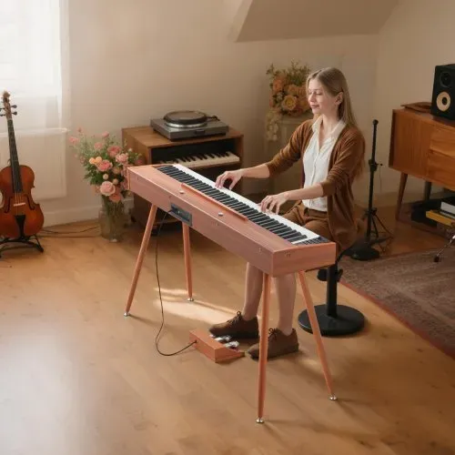 VEVOR Digitalpiano, 88 Tasten vollgewichtet anschlagdynamisch, E-Piano-Tastatur mit Notenständer, Dreifachpedal, Netzteil, 280 Töne, unterstützt kabellose Verbindung, für Anfänger, Holzfarbe – Bild 7