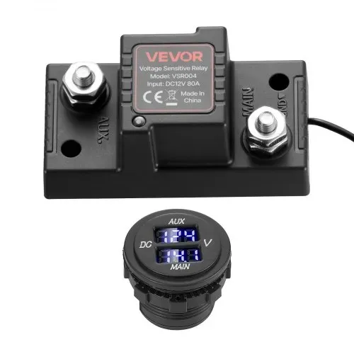 VEVOR Doppelbatterie Trennrelais Kit, 12 V 80 A 0,6 m 13.3 mm² (6 AWG), VSR-spannungsempfindliches Relais mit Voltmeter, LCD-Bildschirm, Batterie-Trennschalter, kompatibel mit Blei-Säure-Batterien, für UTV, ATV – Bild 8