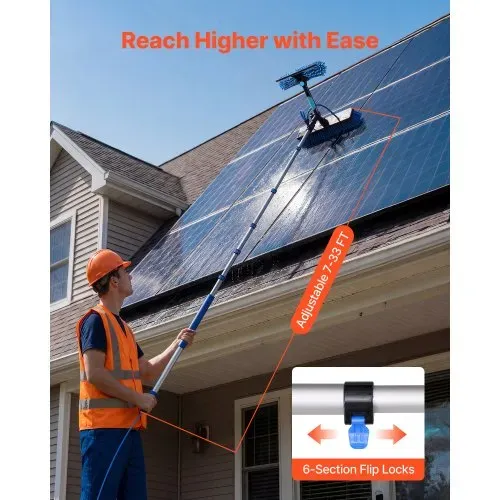 VEVOR Teleskop Waschbürste für Solarpanel, Photovoltaik Reiniger inkl. 2-10m Alu-Teleskop 20m Wasseranschluss 180° Bürste Abzieher & Seifenspender, Reinigungsset für Solaranlage Fenster Terrassendach – Bild 3