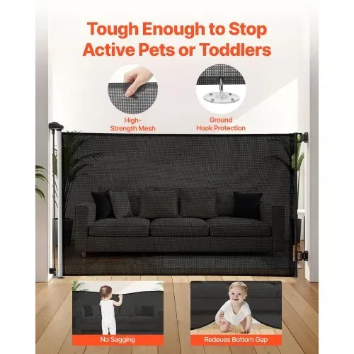 VEVOR einziehbares Babygitter Hundegitter ausziehbar auf 145 cm (B) / 980 mm (H), Treppenschutzgitter mit Sicherheitsschloss, Schutzgitter aus Netzgewebe für Treppen Flure drinnen/draußen, Schwarz VEVOR einziehbares Babygitter Hundegitter ausziehbar auf 145 cm (B) / 980 mm (H), Treppenschutzgitter mit Sicherheitsschloss, Schutzgitter aus Netzgewebe für Treppen Flure drinnen/draußen, Schwarz