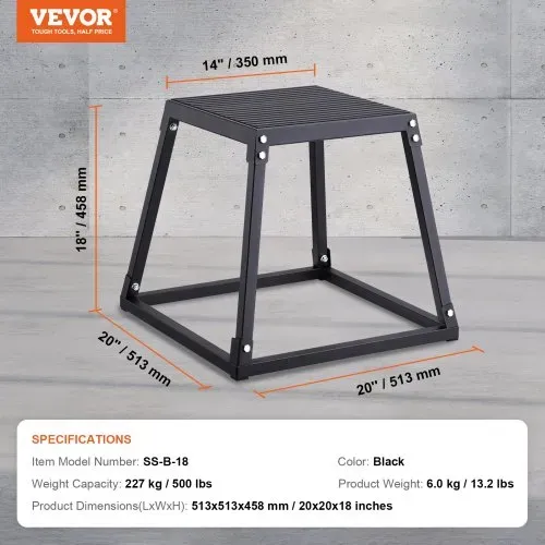VEVOR Plyometrische Sprungbox, 458 mm Plyo-Box, Plyometrische Plattform Plyobox Schwarz, Rutschfeste Fitness-Übungs-Step-Up-Box für Heimtraining, Konditions-Krafttraining, Oberschenkel Trainieren – Bild 6