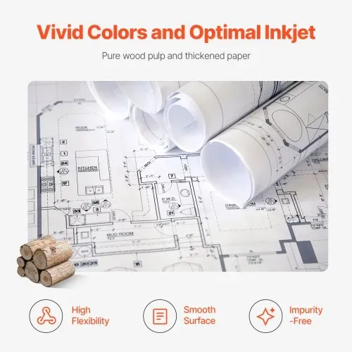 VEVOR Großformatpapier Plotterpapier 45,7 m x 915 mm 4 Rollen CAD-Bond-Rollen mit 50,8 mm Kern, Zeichenrollen für CAD-Zeichnungen, technische Pläne, GIS-Karten und Architekturentwürfe Weiß – Bild 4