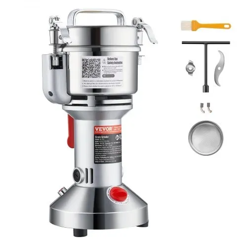 VEVOR elektrische Getreidemühle Hochgeschwindigkeits-Gewürzmühlen 1500 W 300 g, Pulverisiermaschine aus Edelstahl, für trockene Körner Gewürze Müsli Kaffee Mais Pfeffer Silber 180 x 160 x 355 mm – Bild 8
