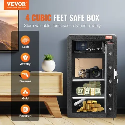 VEVOR Safe Tresor mit feuerfester Geldtasche, Einzeltür-Safe 113 L, 2 Trennwände, digitaler Möbeltresor mit Schlüssel und Code, Wertsachenbox für Geld und Schmuck, Geldtresor Schwarz VEVOR Safe Tresor mit feuerfester Geldtasche, Einzeltür-Safe 113 L, 2 Trennwände, digitaler Möbeltresor mit Schlüssel und Code, Wertsachenbox für Geld und Schmuck, Geldtresor Schwarz