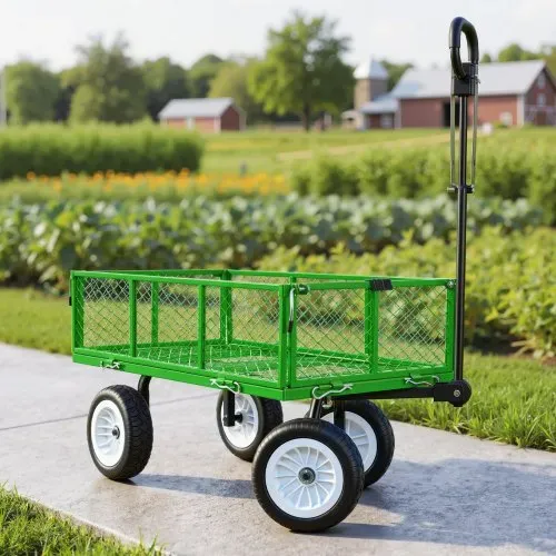 VEVOR Bollerwagen 408,2 kg Tragkraft, Gartenwagen mit PU-Reifen, Stahl-Transportwagen mit Verstellbarem Griff, Abnehmbaren Seitenwänden, Gerätewagen zur Befestigung an ATV oder Traktor, Grün – Bild 7