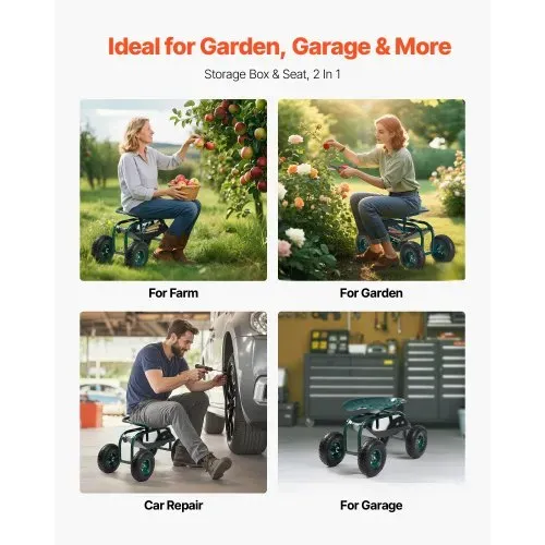 VEVOR Gartenrollsitz 800x487x460/540 mm, Fahrbarer Gartensitz mit Werkzeugablage, Tragkraft 136 kg, Gartenhocker für den Außenbereich, Roller zum Bepflanzen und Jäten von Rasenflächen – Bild 5