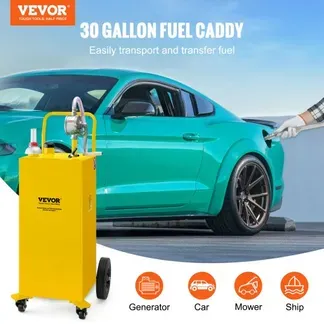 VEVOR 30-Gallonen-Kraftstoffbehälter, Gasspeichertank und 4 Räder, mit manueller Transferpumpe, Benzin-Diesel-Kraftstoffbehälter für Autos, Rasenmäher, Geländefahrzeuge, Boote usw., Gelb VEVOR 30-Gallonen-Kraftstoffbehälter, Gasspeichertank und 4 Räder, mit manueller Transferpumpe, Benzin-Diesel-Kraftstoffbehälter für Autos, Rasenmäher, Geländefahrzeuge, Boote usw., Gelb