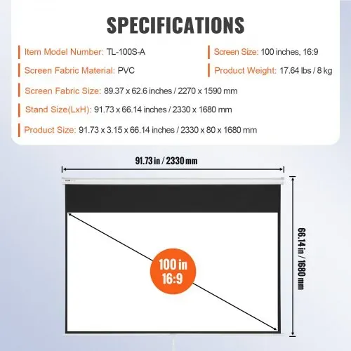VEVOR Projektion Beamer Leinwand 254 cm HD 4K Outdoor Indoor Manuelle Projektor Screen Schnelles Klappbare Tragbare Filmleinwand 16: 9 für Heimkino, Camping und Freizeitveranstaltungen Schwarz – Bild 6