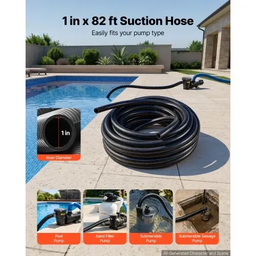 VEVOR Saugschlauch 1 Zoll x 25 m PVC Wasseransaugschlauch für Poolpumpen Bewässerung Wasserentnahme, 72,5 psi, ohne Vorinstallierte Anschlüsse, Wetterfest & Berstfest, inkl. Schlauchschellen VEVOR Saugschlauch 1 Zoll x 25 m PVC Wasseransaugschlauch für Poolpumpen Bewässerung Wasserentnahme, 72,5 psi, ohne Vorinstallierte Anschlüsse, Wetterfest & Berstfest, inkl. Schlauchschellen