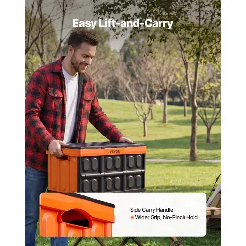 VEVOR Klappbox 45 L 3er-Pack, Faltbare Aufbewahrungsboxen aus Kunststoff, Stapelbare Klappkörbe mit Deckel, Tragkraft 20 kg pro Box, Klappkiste, Ideal für Haushaltsorganisation, Orange & Schwarz – Bild 4