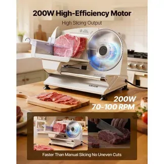 VEVOR Fleischschneidemaschine 200 W, Elektrische Aufschnittmaschine mit zwei 19-cm-SUS420-Klingen und 0–15 mm Schnittdicke, Allesschneider für Gefrorenes Fleisch, Schinken, Baguette, Steak VEVOR Fleischschneidemaschine 200 W, Elektrische Aufschnittmaschine mit zwei 19-cm-SUS420-Klingen und 0–15 mm Schnittdicke, Allesschneider für Gefrorenes Fleisch, Schinken, Baguette, Steak