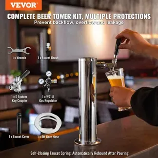 VEVOR Kegerator-Bierturm-Kit, Einzelzapfhahn-Bierumrüstsatz, Edelstahl-Fass-Bierturm-Zapfanlage mit Doppelmessgerät W21.8-Regler und S-System-Fasskupplung für Partys zu Hause VEVOR Kegerator-Bierturm-Kit, Einzelzapfhahn-Bierumrüstsatz, Edelstahl-Fass-Bierturm-Zapfanlage mit Doppelmessgerät W21.8-Regler und S-System-Fasskupplung für Partys zu Hause