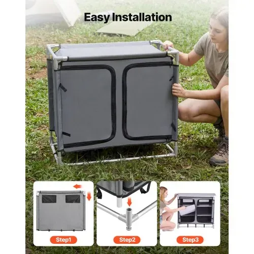 VEVOR Klappbare Campingküche, Tragbarer Campingschrank mit 6 Ablagefächern, Tragetasche & MDF-Tischplatte bis 50 kg Tragkraft, Küchenstation für Picknick, Grillen, Partys, Camping & Wohnmobilreisen – Bild 2