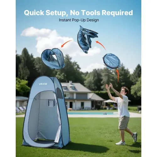 VEVOR Pop Up Toilettenzelt 119x119x210 cm, Zelt mit Sofortaufbau, Umkleidezelt inkl. Heringen & Seilen & Tragetasche, aus 190T Polyester ideal für Camping Strand Angeln Blau – Bild 3
