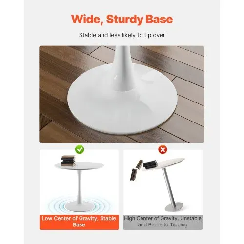VEVOR runder Esstisch Küchentisch Holztisch (80 cm / 113,4 kg belastbar) für 2–4 Personen, moderne Bürotische mit Säulenfuß im Tulpendesign, für Küche zu Hause Wohnzimmer, weiß (nur Tisch) – Bild 4