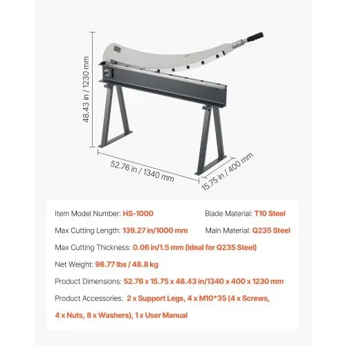 VEVOR Handhebelschere, 1000 mm Bettbreite, Hebelschere, Guillotine Blechschneider für die Blechbearbeitung, mit Q235-Material, Ständer, für Leiterplatten, Aluminium, Stahl, Kupfer, Kunststoff – Bild 6