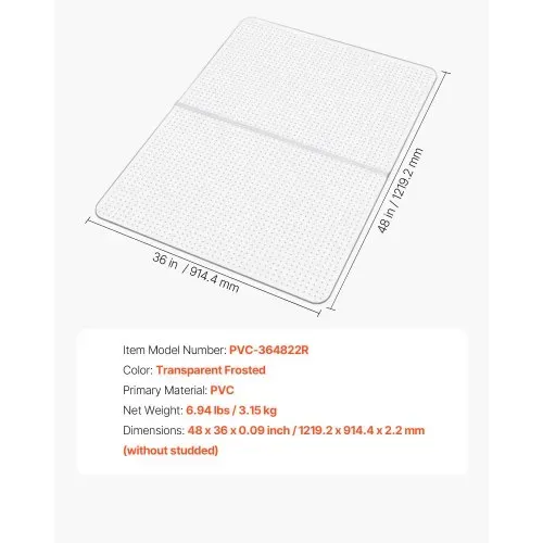 VEVOR Stuhlmatte Bodenschutzmatte (1225 x 915 mm) Bürostuhlmatte rutschfester klarer Stuhlteppich aus PVC mit Noppen, sanftes Gleiten unter dem Schreibtischteppich für Heimbüro (rechteckig) – Bild 6