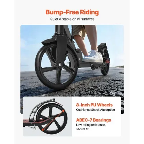 VEVOR Scooter (2 Räder) für Kinder ab 8 Jahren, Cityroller Kinderroller Straßenroller mit höhenverstellbarem Lenker & rutschfestem Deck & Handbremse, faltbarer Tretroller bis zu 100 kg, Schwarz – Bild 2