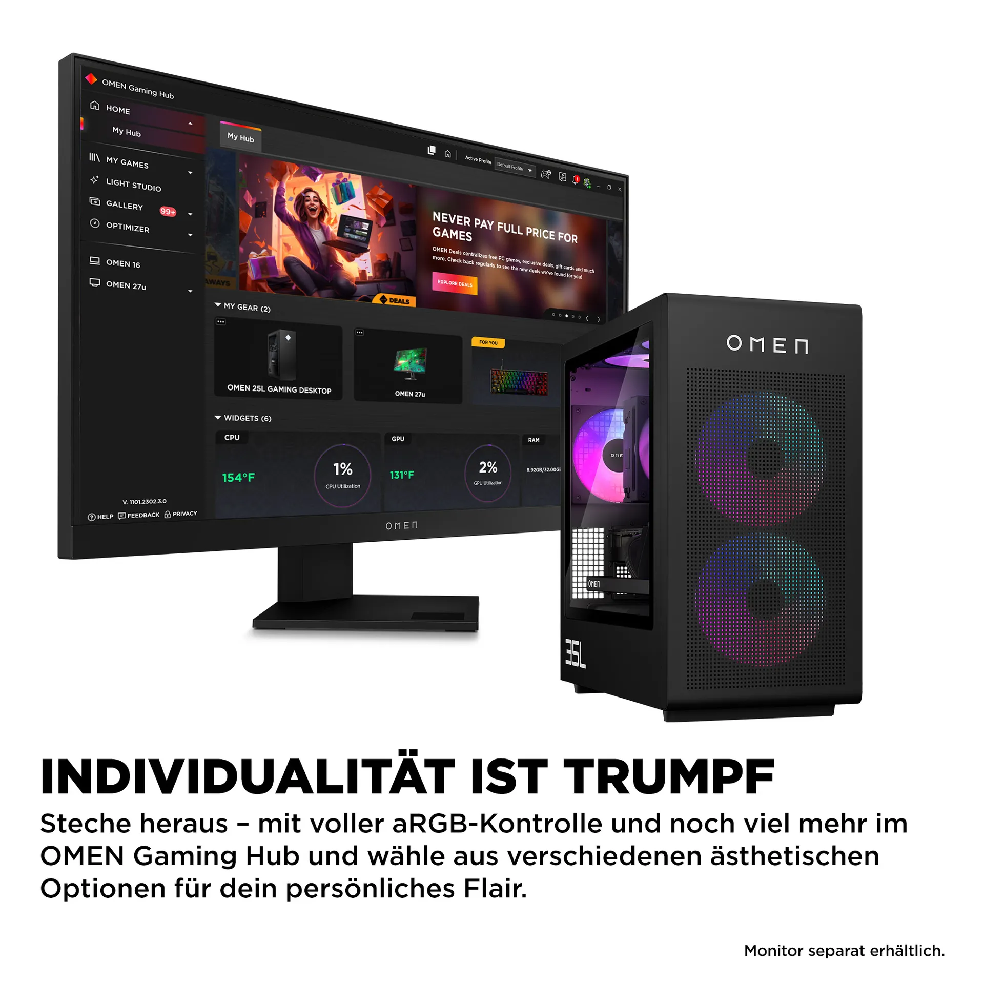 HP OMEN 35L GT16-1277ng AMD Ryzen™ 7 9800X3D 32 GB DDR5-SDRAM 1 TB SSD NVIDIA GeForce RTX 5070 Ti FreeDOS Tower PC Schwarz – Bild 7
