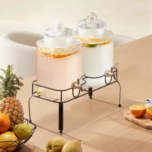 VEVOR Getränkespender (2 x 5,5 L) für Partys Saftspender (aus Glas) mit tropfsicherem Zapfhahn & Metallständer Wasserspender für Restaurants Partys, Limonade selbstgemachte Getränke Spender – Bild 7