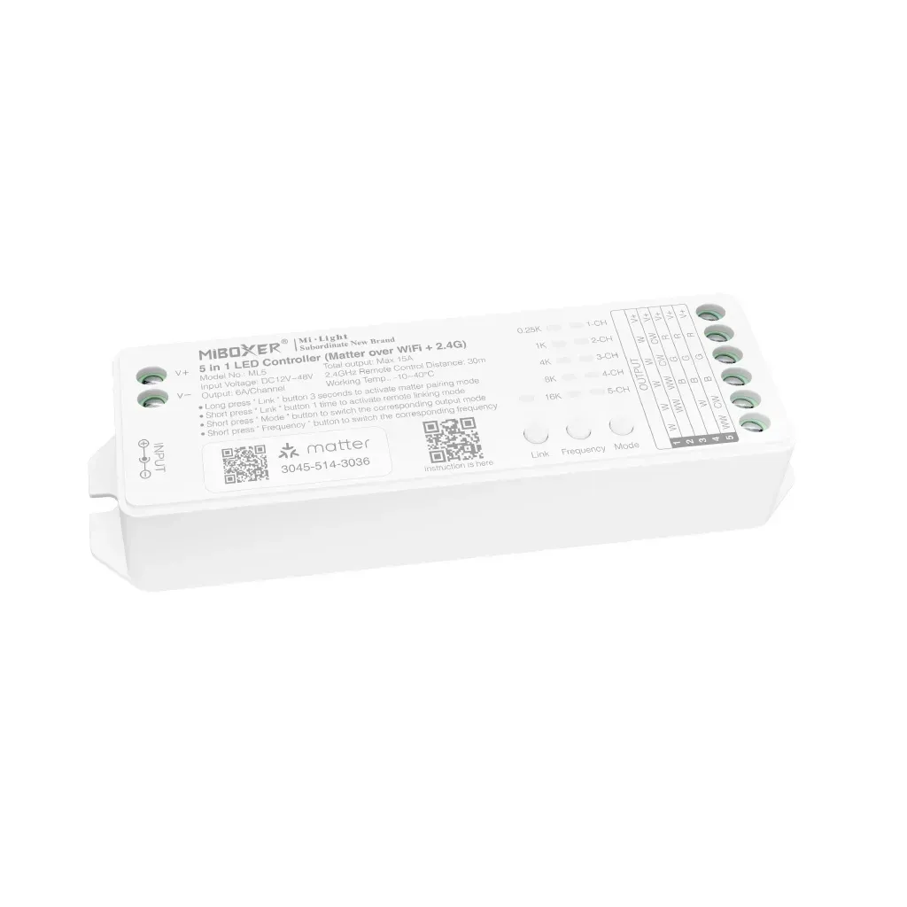 MiBoxer ML5 LED Controller 5in1 RGB-WW (RGB-CCT) DC12~24V Matter Over WiFi + 2.4G – Bild 2