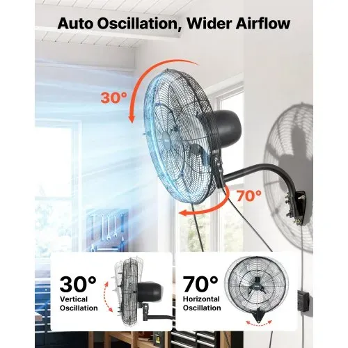 VEVOR 95W Industrieller Wandventilator 56 cm, 7 m/s Oszillierender Wandlüfter mit Fernbedienung Nebel & 18h Timer, Gewerblicher Industrieventilator IP44 Wasserfest für Werkstatt Garage Lager, Schwarz – Bild 5