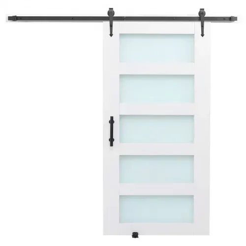 VEVOR Schiebetür im Scheunenstil Schiebetürsystem (1067 x 2134 mm) aus hochfesten MDF-Platten & Milchglas, Scheunentor mit Hardware-Kit & wasserfester PVC-Oberfläche & H-Rahmen für Badezimmer – Bild 8