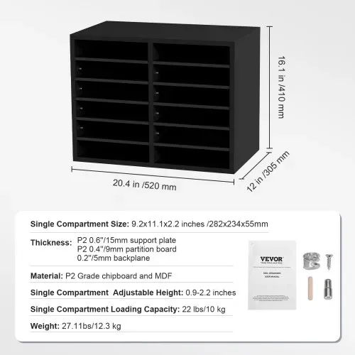 VEVOR Briefablage Schreibtisch Organizer 520 x 305 x 410 mm, 2,3–5,6 cm Einstellbar A4 Stapelbar Quer, Papierablage, Aufbewahrung Schreibtisch Ablagesystem Organisation, Ablage (Schwarz, 2 x 6 Fächer) – Bild 6