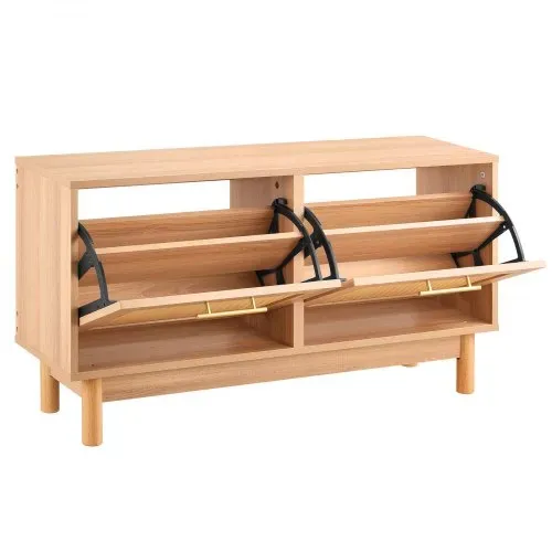 VEVOR Schuhregalbank Schuhbank (100 x 30 x 53 cm), Rattan-ähnliche Eingangsbank mit 2 Klappschubladen, Schuhregal mit 4 Fächern & 2 Rattantüren (136 kg belastbar), für Flur Wohnzimmer Schlafzimmer – Bild 10