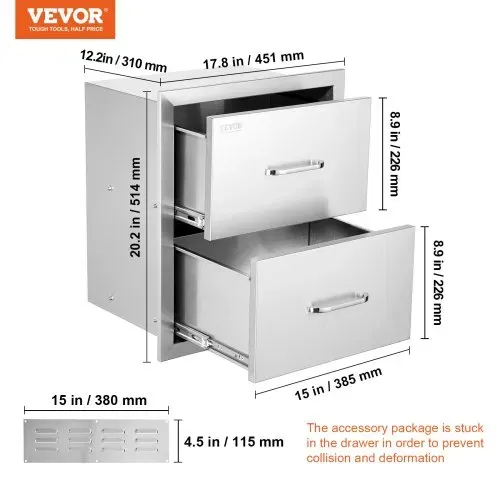 VEVOR Outdoor-Küchenschubladen flächenbündig montierte Doppel-Grillschubladen aus Edelstahl mit Griff, Grillinselschubladen für Außenküchen oder Terrassen-Grillstationen 451 x 514 x 310 mm – Bild 6