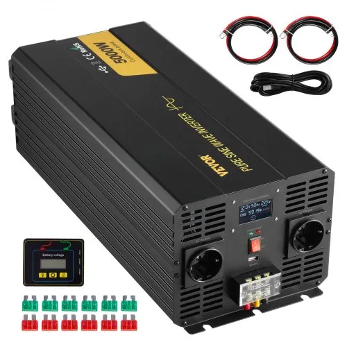VEVOR Wechselrichter mit reiner Sinuswelle, 5000 Watt, Spannungswandler, DC 12 V auf AC 230 V Auto-Wechselrichter mit LCD-Display, USB-Anschluss und Fernbedienung, Spannungswandler für Auto, Wohnmobil, LKW, Solaranlage, Reisen, Camping VEVOR Wechselrichter mit reiner Sinuswelle, 5000 Watt, Spannungswandler, DC 12 V auf AC 230 V Auto-Wechselrichter mit LCD-Display, USB-Anschluss und Fernbedienung, Spannungswandler für Auto, Wohnmobil, LKW, Solaranlage, Reisen, Camping