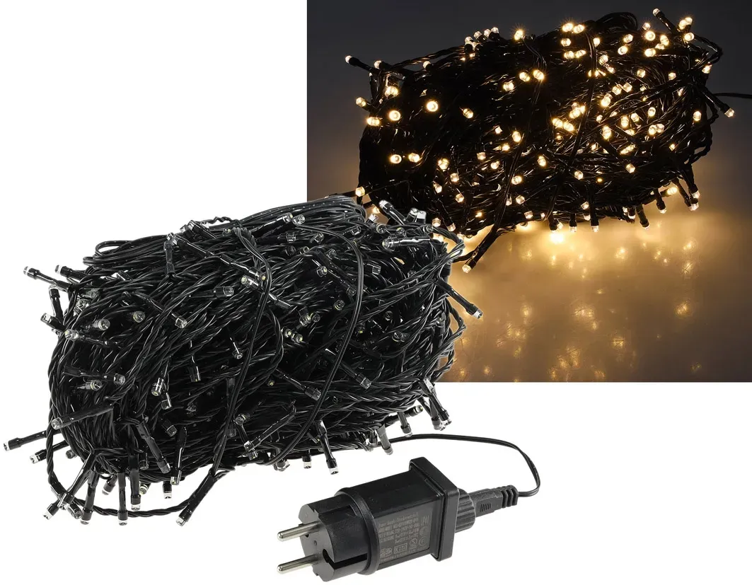 LED Aussen-Lichterkette „CT-ALK400“ 40m warmweiß, Kabel schwarz, IP44, 400 LEDs LED Aussen-Lichterkette „CT-ALK400“ 40m warmweiß, Kabel schwarz, IP44, 400 LEDs