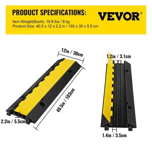 VEVOR Kabelschutzmatte Kabelkanal außenbereich Kabelschutz für Fußgänger Bodenschutz für Kabel aus Pvc und thermoplastischem Gummi Brückenschutz Rampe 103x30x5,5 cm – Bild 6