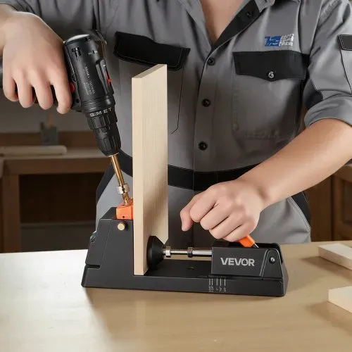 VEVOR Pocket Hole Jig, 12,7 bis 38,1mm, Schrägloch Positionierer, Taschenlochbohrlehren-Set mit Staubabsaugungsadapter, Abnehmbarem Führungsblock, Bohrer, Anschlagring, für Holzbearbeitung – Bild 7