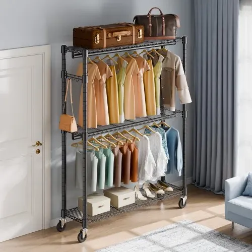VEVOR 3-lagiger Rollbarer Kleiderständer Garderobenständer Kleiderstangen, 204 cm Höhe Stahl Kleiderständer 182 kg Belastbar, Strapazierfähig Ständer für Schlafzimmer, Wäscheraum, Ankleidezimmer usw. – Bild 7