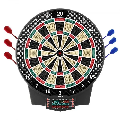 VEVOR Elektronische Dartscheibe, 393 mm E-Dartsboard mit 43 Spielen & über 320 Variationen für bis zu 8 Spieler, 6 Darts mit Flights & 50 Ersatz-Dartspitzen, Farb-LCD-Punkteanzeige VEVOR Elektronische Dartscheibe, 393 mm E-Dartsboard mit 43 Spielen & über 320 Variationen für bis zu 8 Spieler, 6 Darts mit Flights & 50 Ersatz-Dartspitzen, Farb-LCD-Punkteanzeige