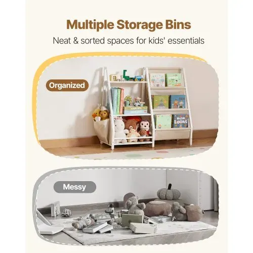 VEVOR Kinderbücherregal Spielzeugaufbewahrung für Kleinkinder Bücherregal mit Stofffächern & Seitentasche, Kinderregal für Kinderzimmer Spielzimmer Kindergarten Kinderkrippe 850 x 300 x 755 mm – Bild 2