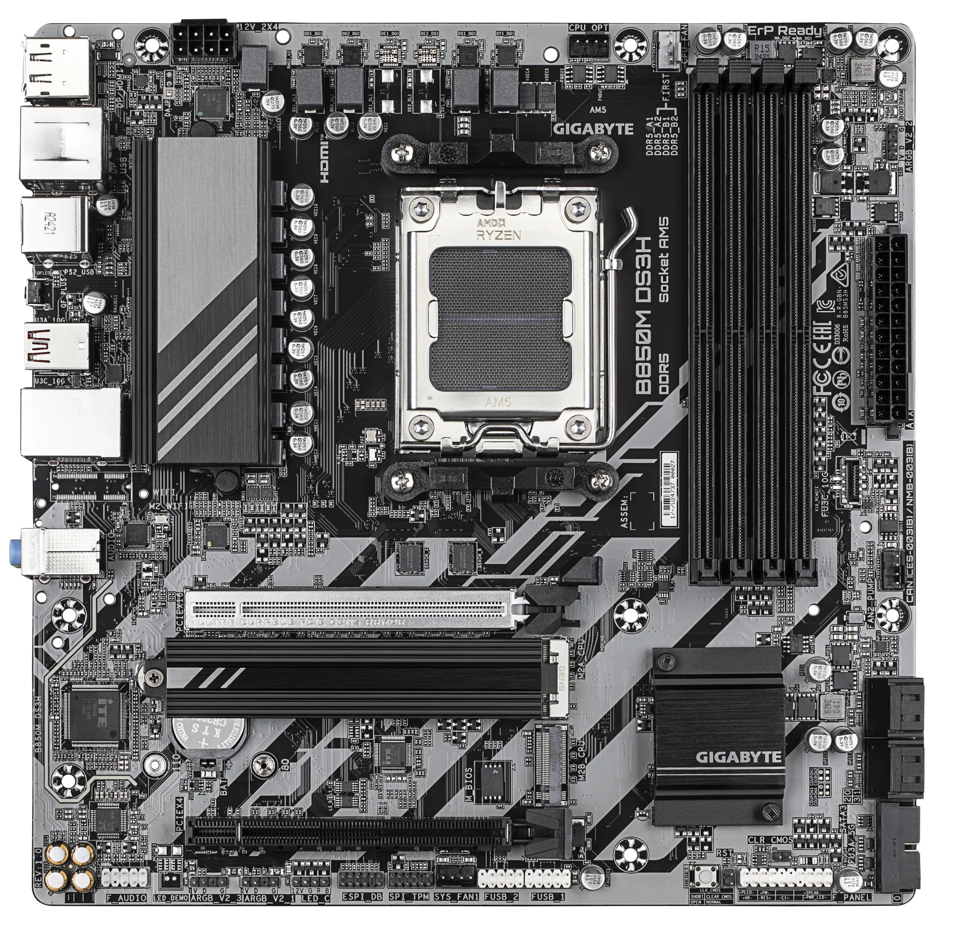 GIGABYTE B850M DS3H Motherboard - AMD Ryzen 9000 Series CPUs, 16+2+2 Phasen Digital VRM, bis zu 8200MHz DDR5 (OC), 1xPCIe 5.0 + 1xPCIe 4.0 M.2, 2.5 LAN, USB 3.2 Gen 2 – Bild 2