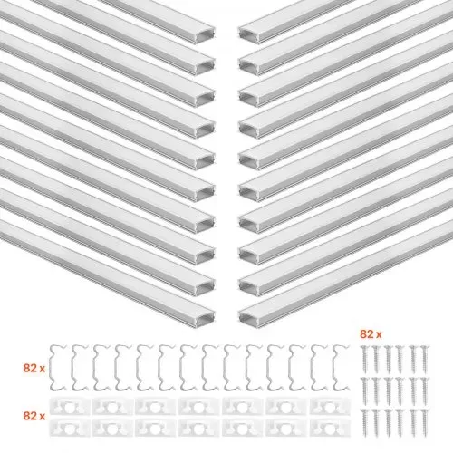 VEVOR LED Profil 20er-Pack 2 m, Eloxierte Aluminiumprofile mit Milchiger Abdeckung, Endkappen & Befestigungsclips, Kanäle, Diffusor für LED-Streifen, Ideal für Unterbau-Arbeitsplatten, U-Form – Bild 8